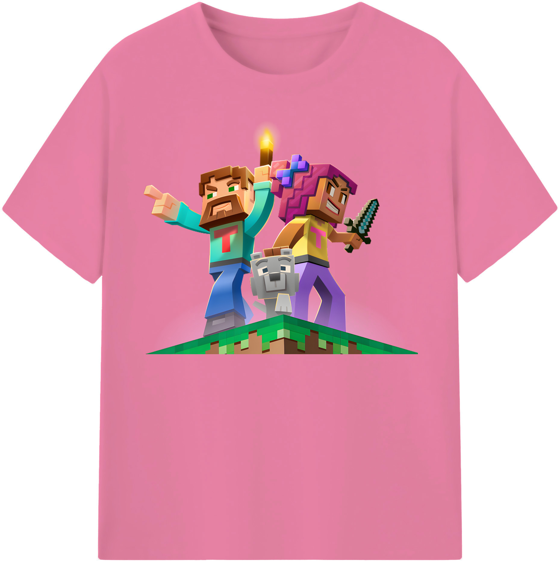 （画像用） マインクラフト ブロックの世界 Minecraft MC Block world 綿100％半袖Tシャツ（フロントプリント）